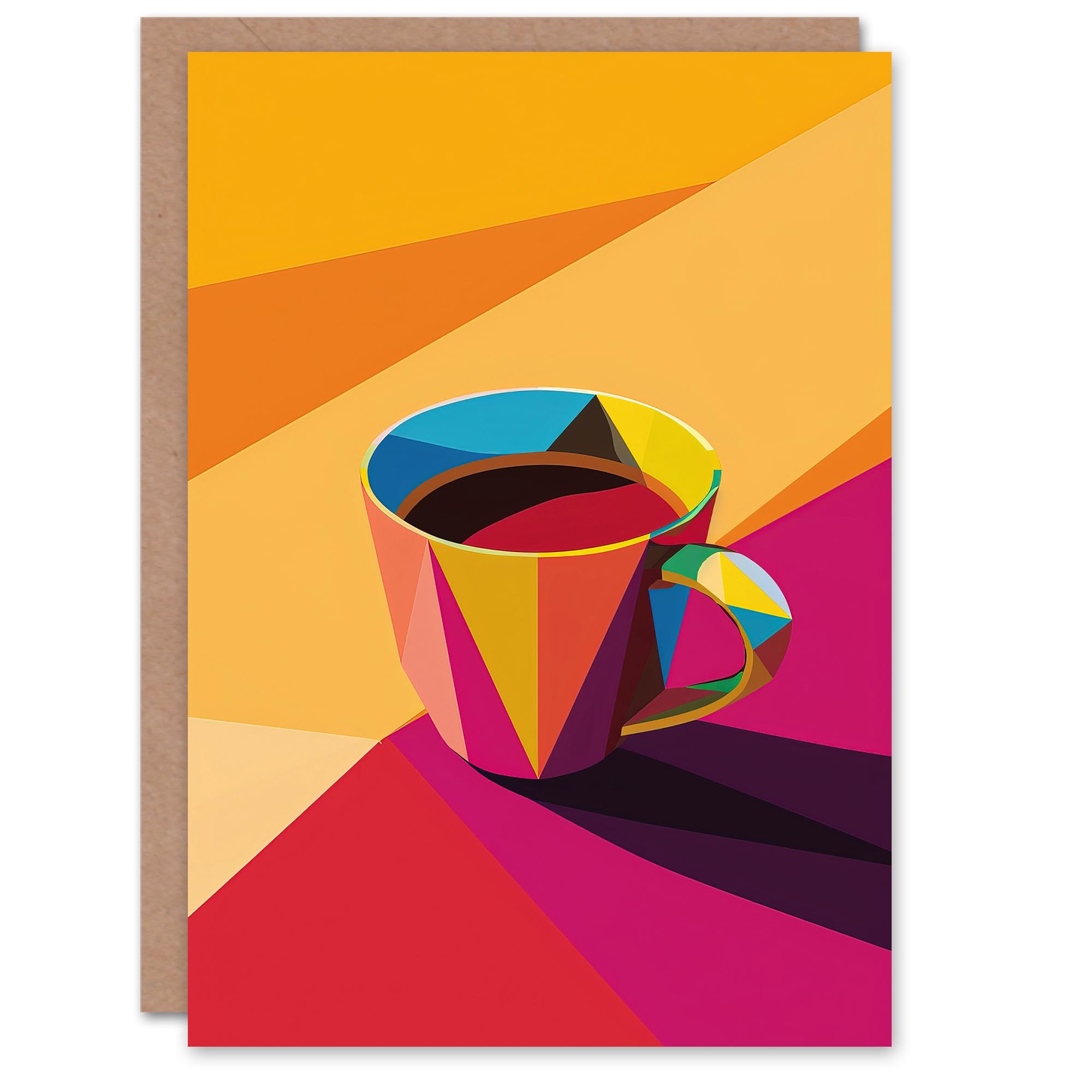 Artery8 Coffee Tea Cup Colourful Geometric Design Greeting Birthday Card Him Her All Blank