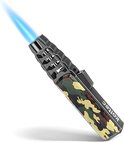 KOLTEC Linterna de butano, encendedor de cocina resistente al viento para exteriores, recargable y ajustable, con llama de chorro de butano con