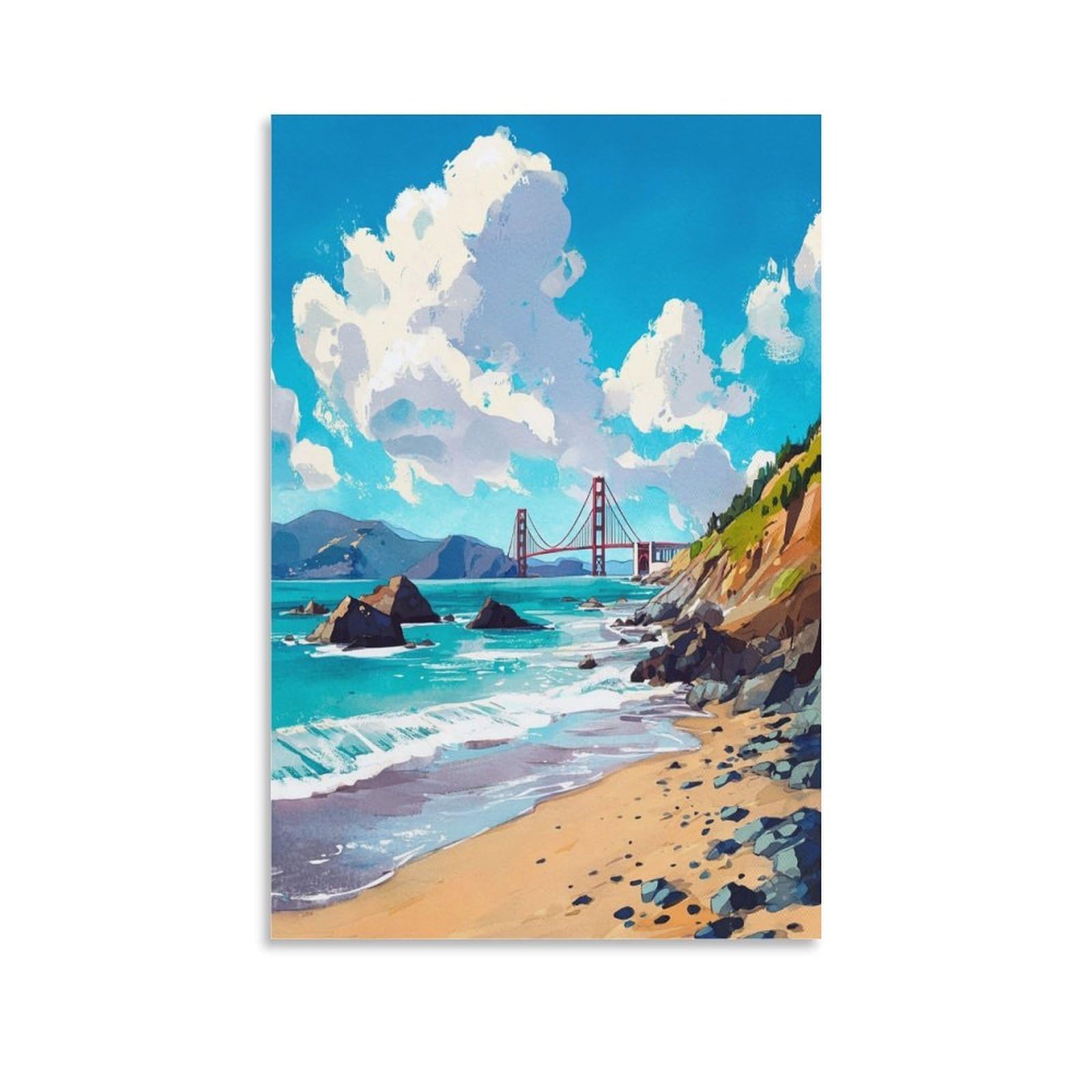 ZBBGGOZ Baker Beach Poster 20x30inch(50x75cm) Vintage Watercolor Canvas Art