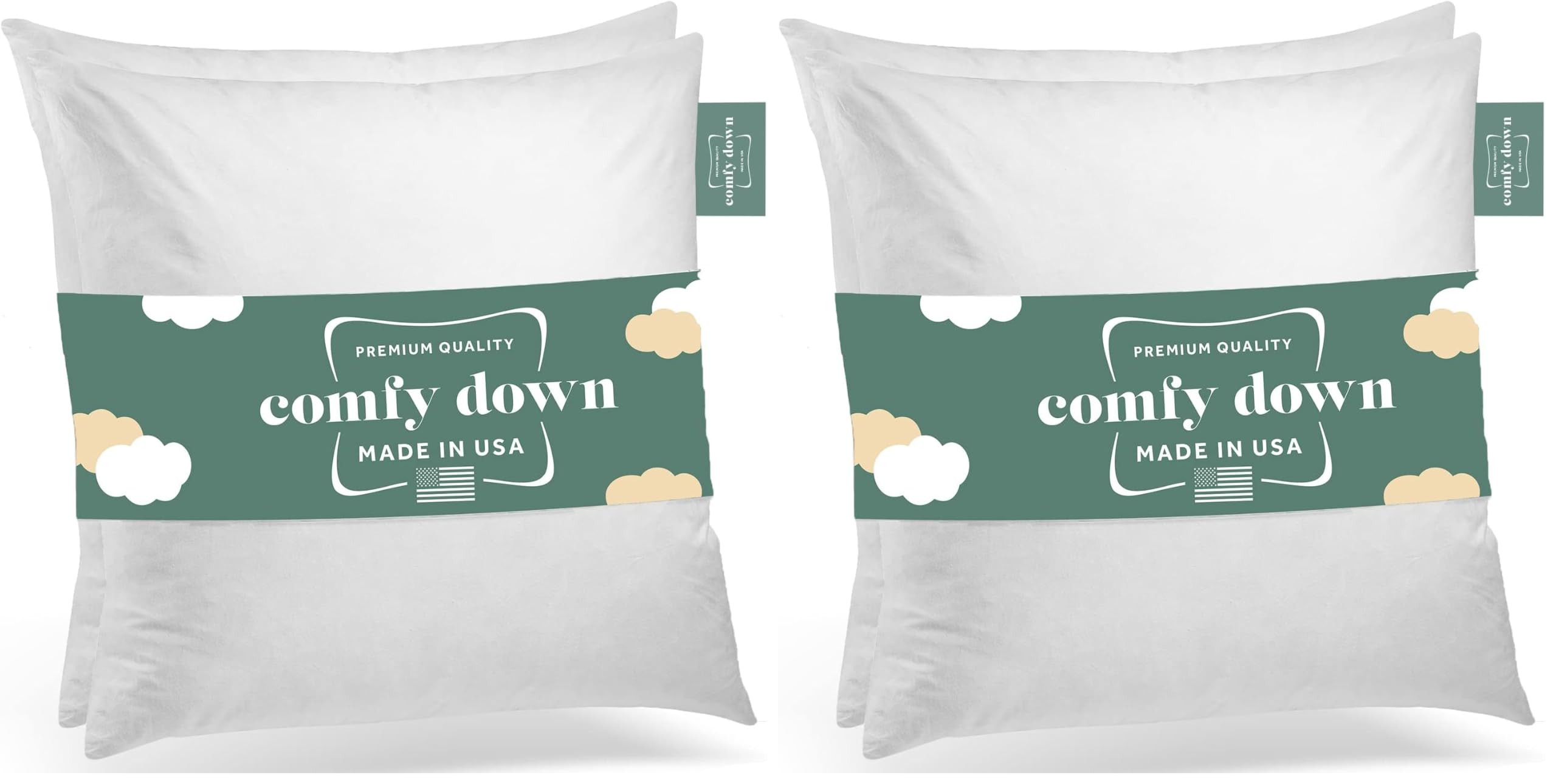 ComfyDown 20x20 Throw Pillow Inserts (Set of 2), Down &amp; Feather Fill, 100% Cotton Cover, Made in USA – Premium Soft Decorative Pillow Forms Sham Stuffers for Bed, Sofa &amp; Couch (Pack of 2)