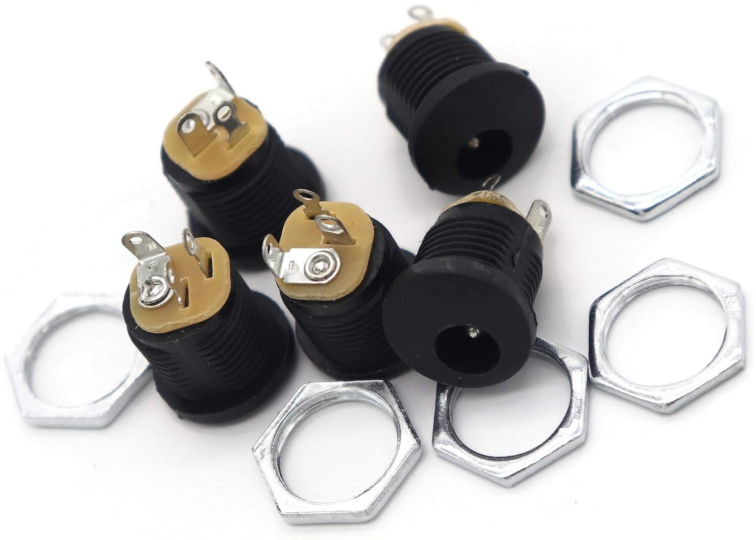 Khyrud DC Power Jack Female Panel Mount Connector 5.5mm x 2.1mm | Threaded Barrel Socket Adapter with Hex Nuts & Solder Terminals for Enclosure Power Supply & DIY Electronics (Pack of 5)-image-31
