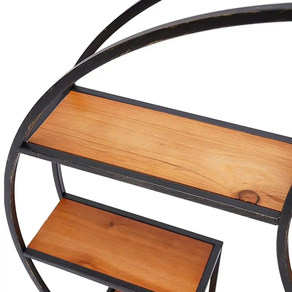 Divit Étagère murale ronde en bois avec cadre en métal - Étagère flottante avec 6 étagères - Diamètre : 68 cm - Noir
