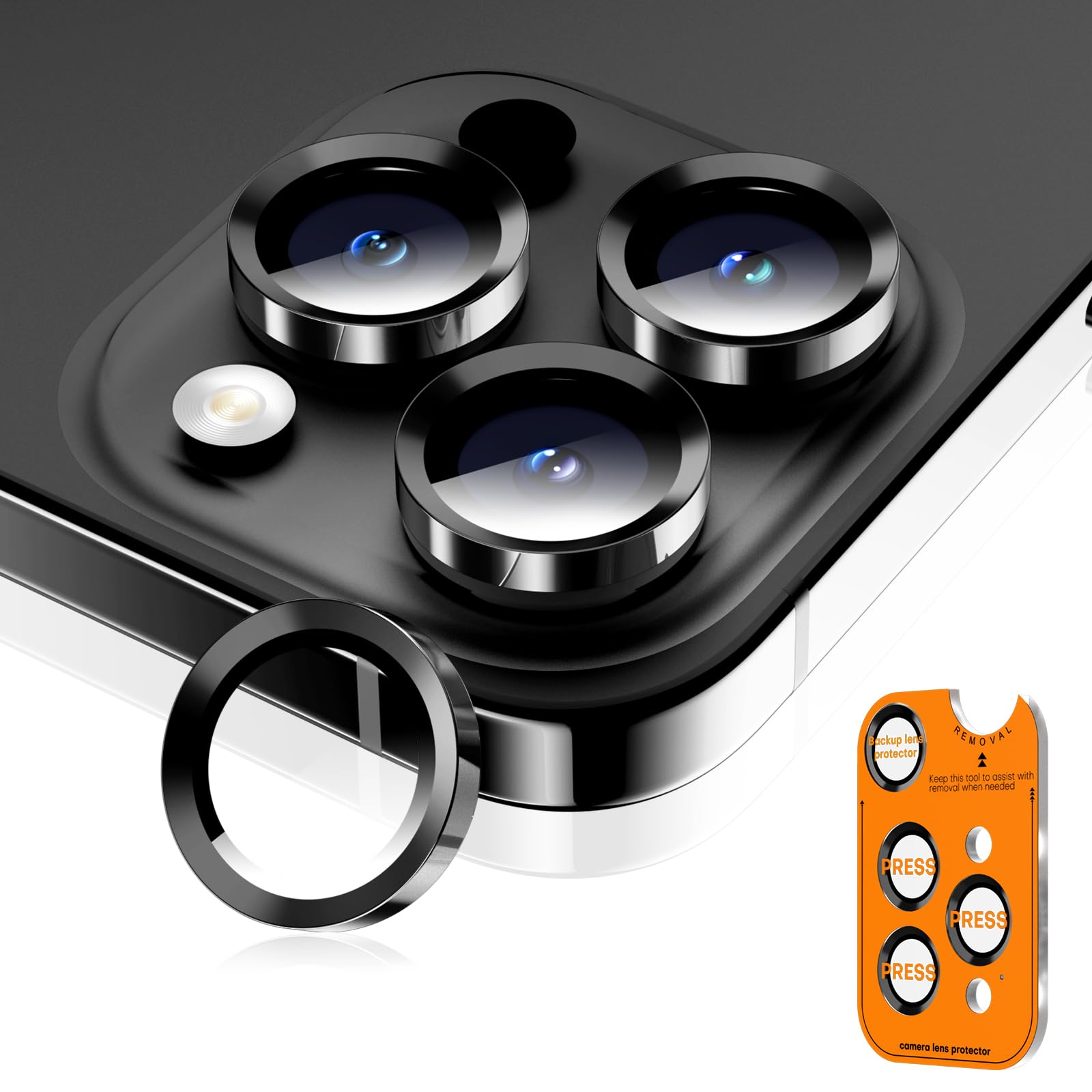 Wumigoo Camera Lens Protector for iPhone 16 Pro Max/16 Pro/15 Pro Max/15 Pro/14 Pro Max/14 Pro, Sapphire Glass Metal Individual Camera Cover Screen, Anti-drop, Case Friendly- Black Titanium