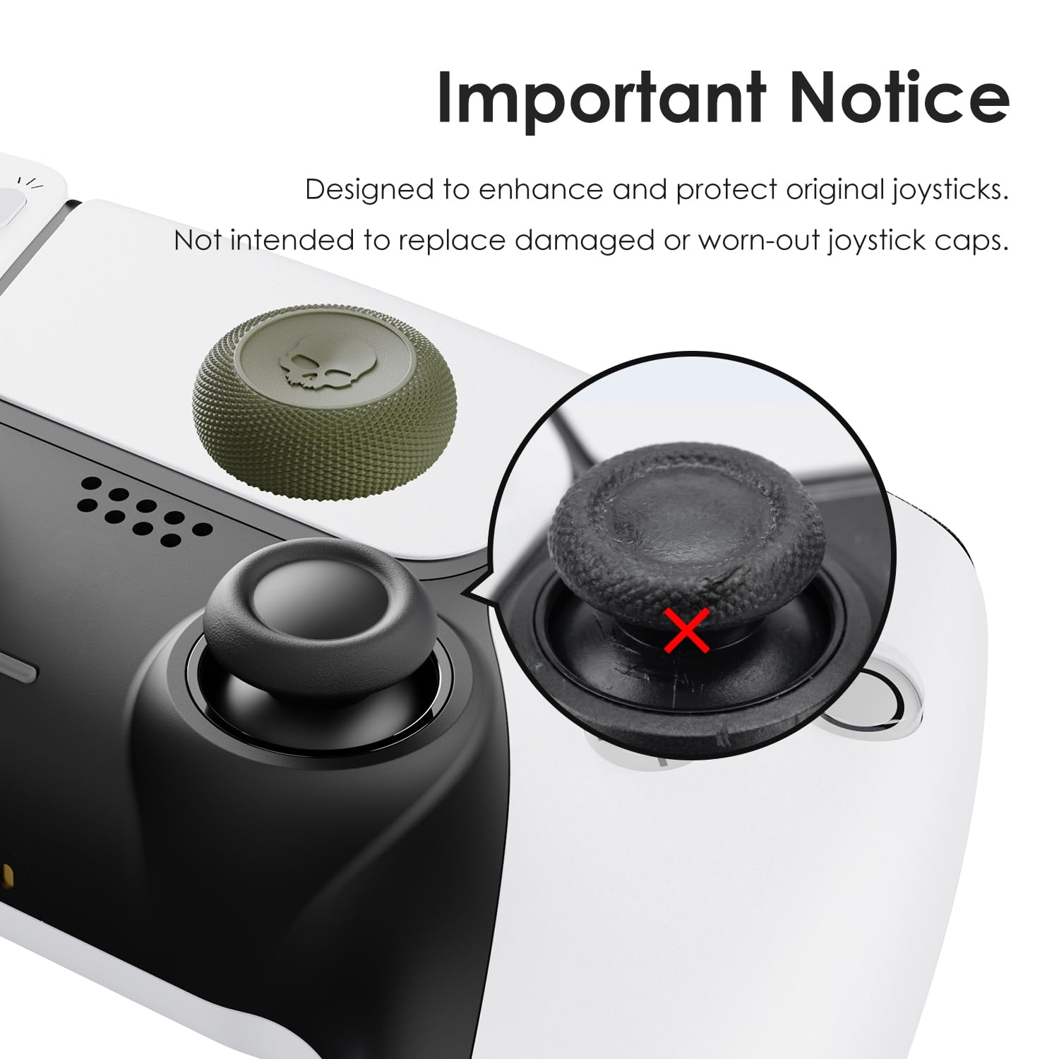 Skull & Co. Skin, CQC and FPS Thumb Grip Set Joystick Cap Analog Stick Cap for Nintendo Switch Pro Controller & PS5 / PS4 / Slim/Pro Controller - White, 3Pairs(6pcs)