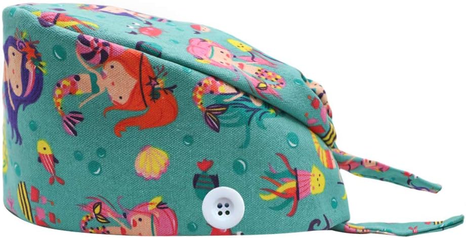 Hotme Women's and Men's Cap Working Hat with Button Sweatband Adjustable Tie Back Hats One Size Multiple Color C1-mermaid