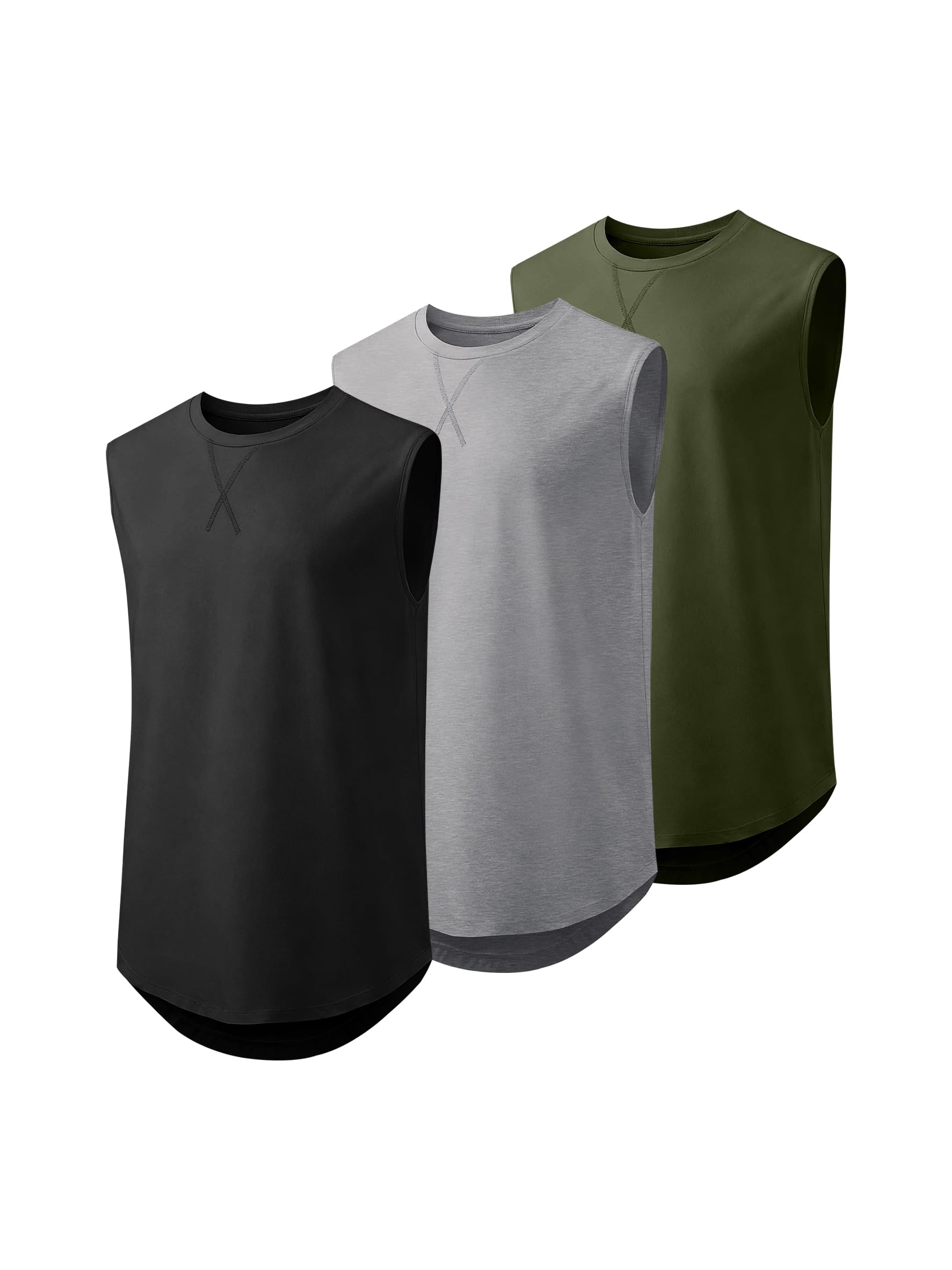JMIERR Herren 3 Pack Baumwolle Tank Top Hipster Hip Hop Longline Crewneck ärmellose Shirts S-3XL