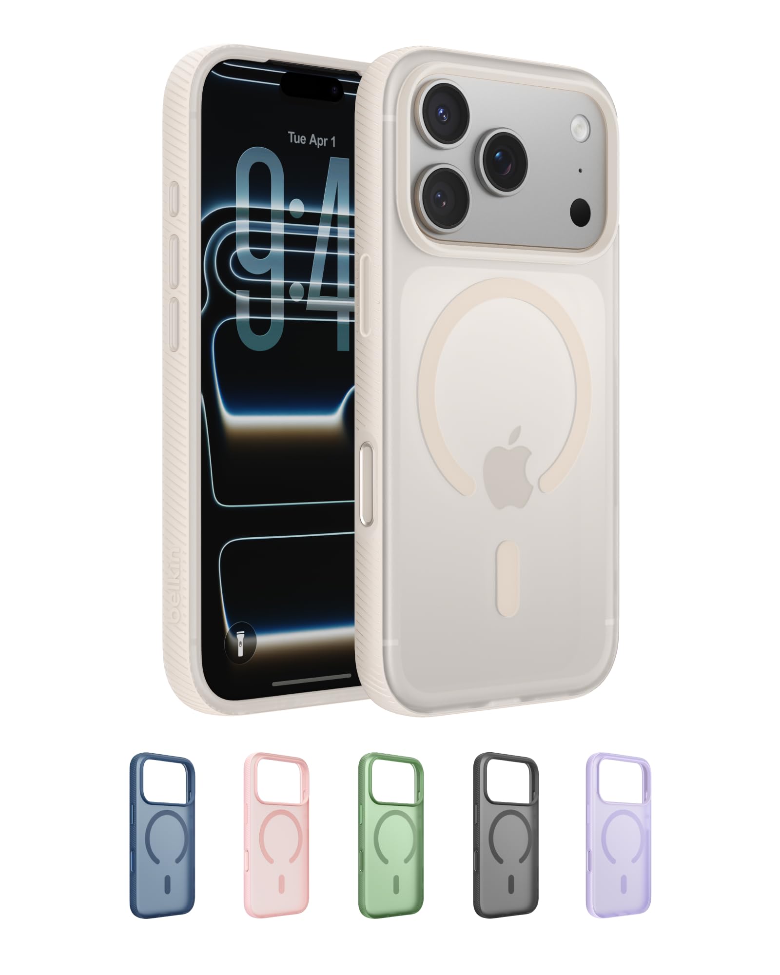 Belkin SheerForce Grip MagSafe Compatible iPhone 17 Pro Case with Slim Design & Anti-Slip Side Lines - Magnetic, Transparent, & Shockproof Protective iPhone Case - Sand
