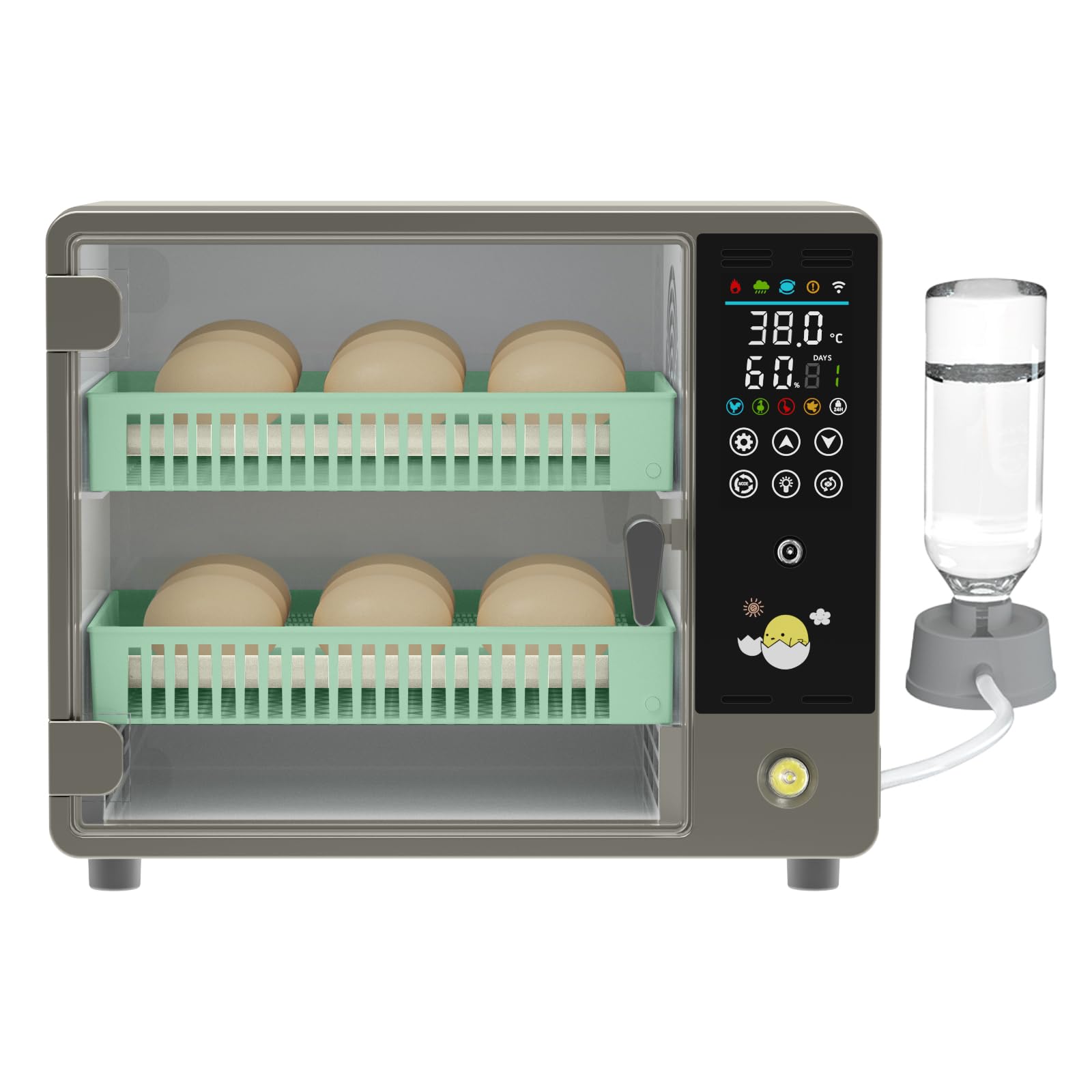 Incubadora Huevos Gallina, Incubadora de 18-24 Huevos, Incubadora Automática con Volteo Automático de Huevos y Añadir Agua Automáticamente