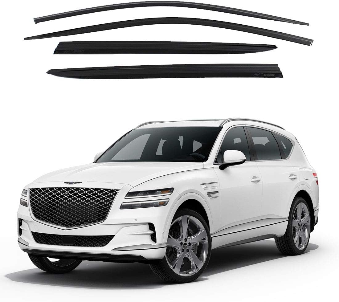 Smoke Window Visor Sun Rain Vent Guard 4 Pcs Set Compatible with 2021~ Genesis GV80 Out Channel Visor