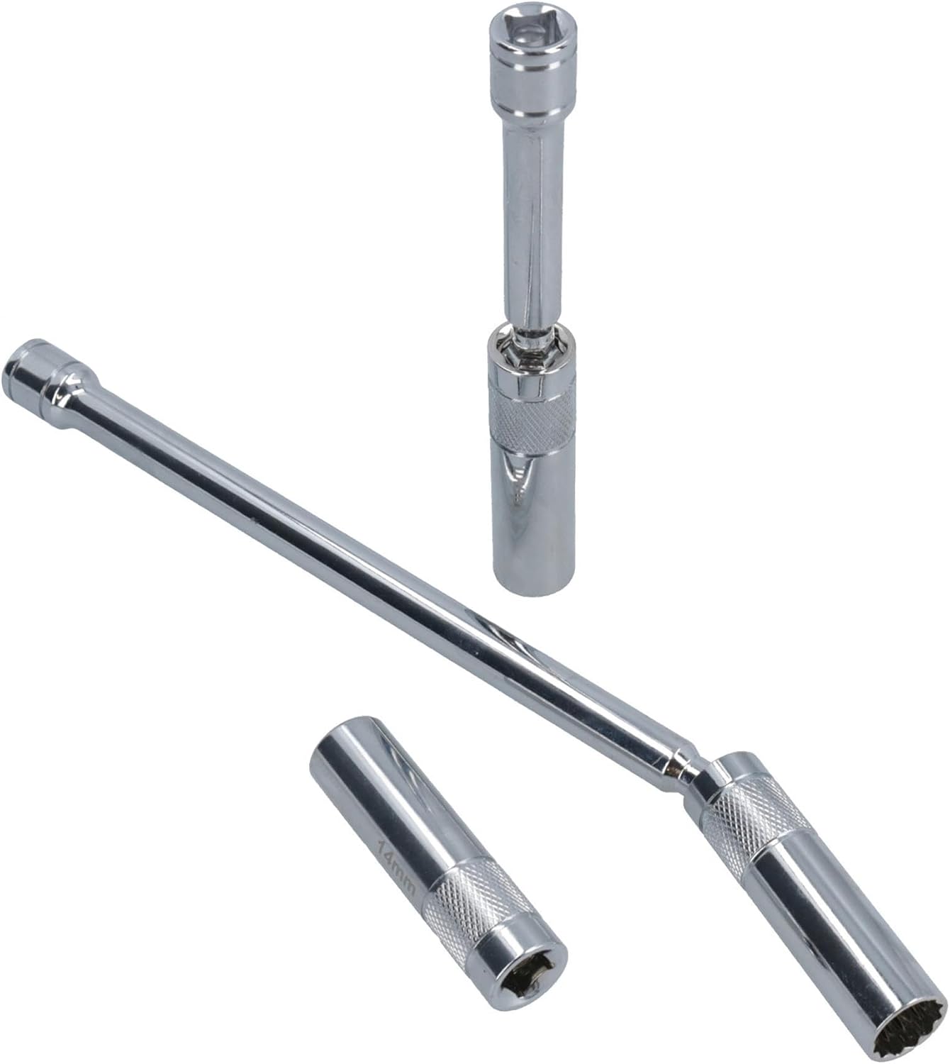 14mm Magnetic Thin Walled Spark Plug Sockets With 360 Degree Swivel 3pc