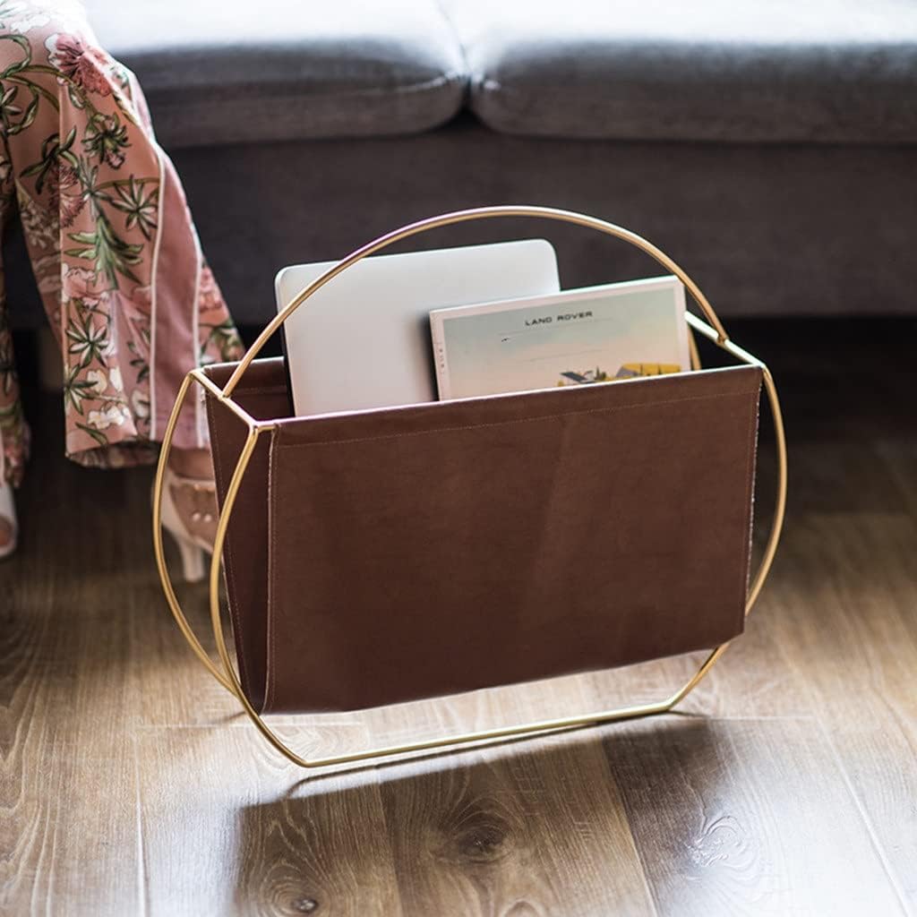 Creative Metal Leather Magazine Rack Iron Home Decoration Book and Newspaper Simple Storage (Color : As Shown Size : One Size)