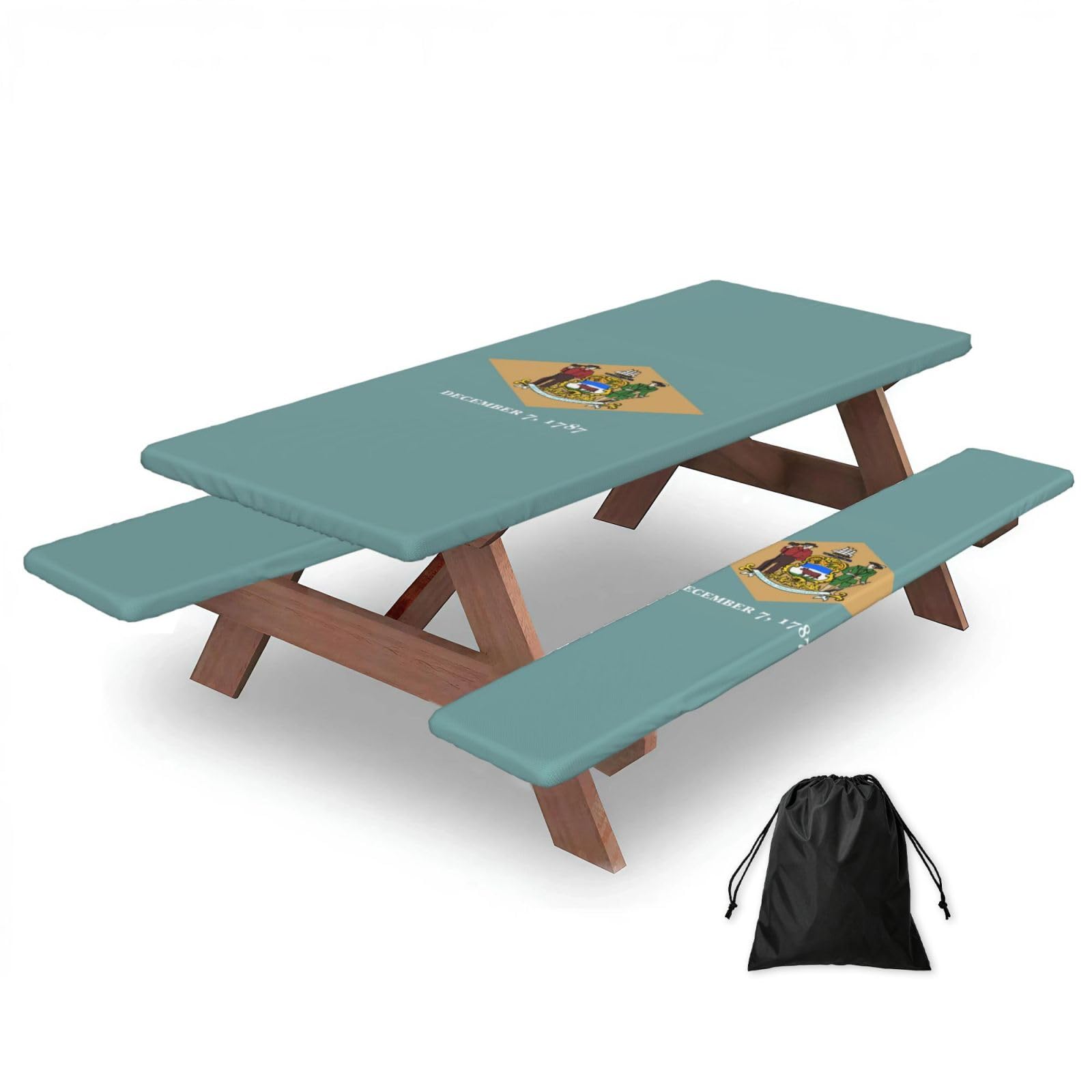 AYYQWE Flag Of Delaware Print Picnic Table Bench Cover Outdoor Garden Party Decor Daily Accessory Gift