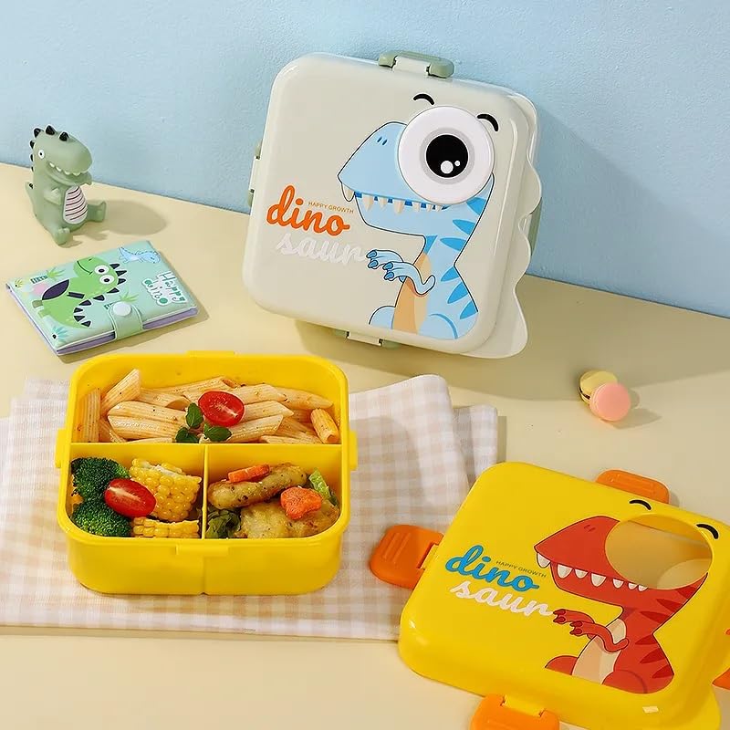 Image of YELONA 2-Layer Cartoon Shape Kids Lunch Box | Stainless Steel Inner, 3 Compartments | Airtight Leak-Proof BPA-Free Meal Box | 1120 ML + 70 ML Sauce Cup | School, Picnic Tiffin for Girls & Boys