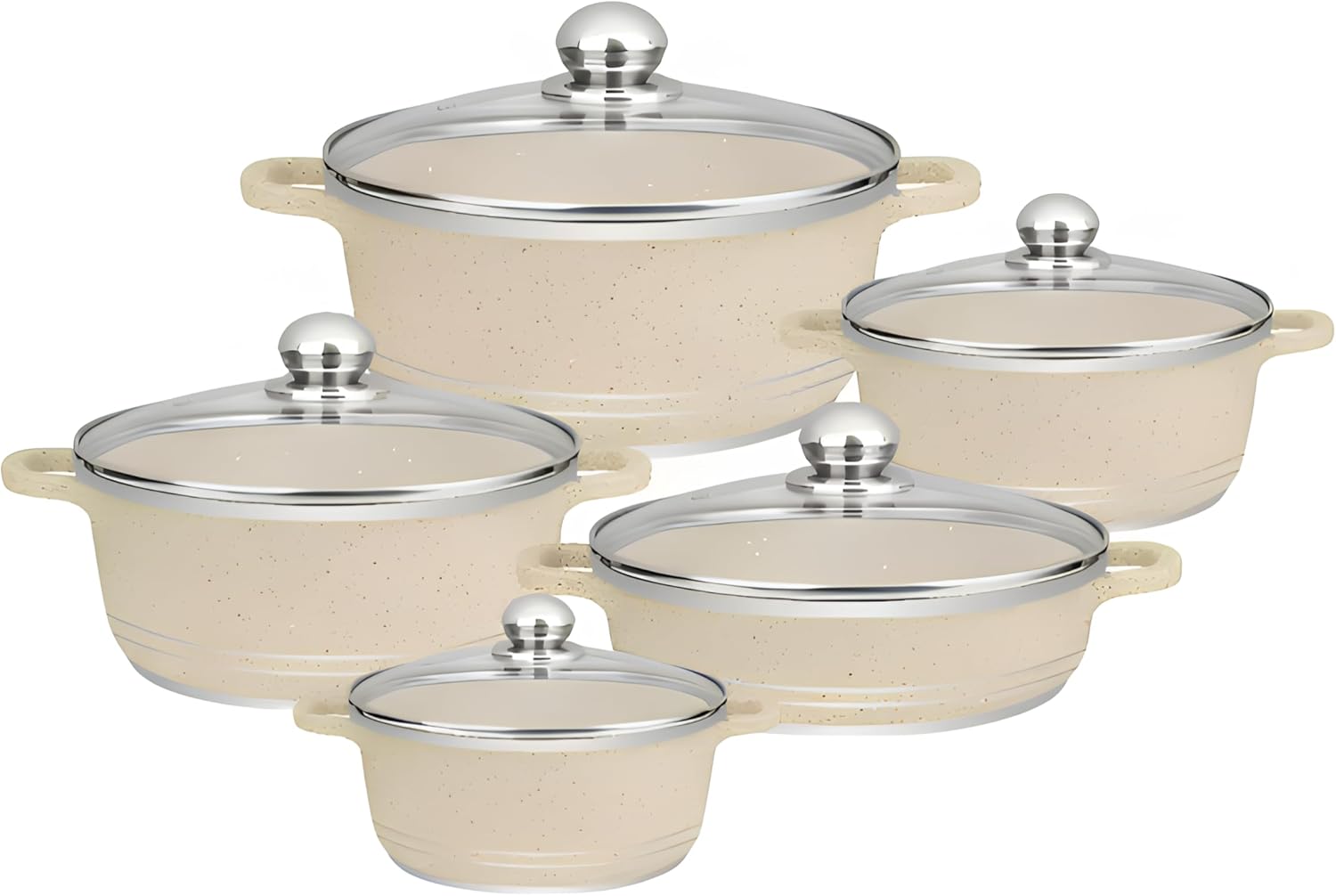 Premium 10-Piece Non Stick Cookware Set – Die-Cast Aluminum Pots & Pans with Glass Lids, Scratch Resistant, Dishwasher Safe, Induction Compatible Cooking Set, PFOA Free, Sizes 18–26cm