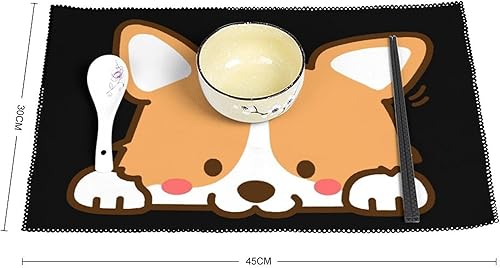 Miniatura 2 de Juego de 6 manteles individuales para perros Corgi, resistentes al calor, antideslizantes, para mesa de comedor, lavables y duraderos
