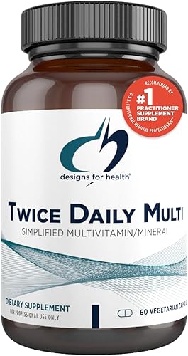 Designs for Health Suplemento multivitamínico para adultos sin hierro dos veces al día multivitamina  mineral para adultos con vitamina C vitaminas