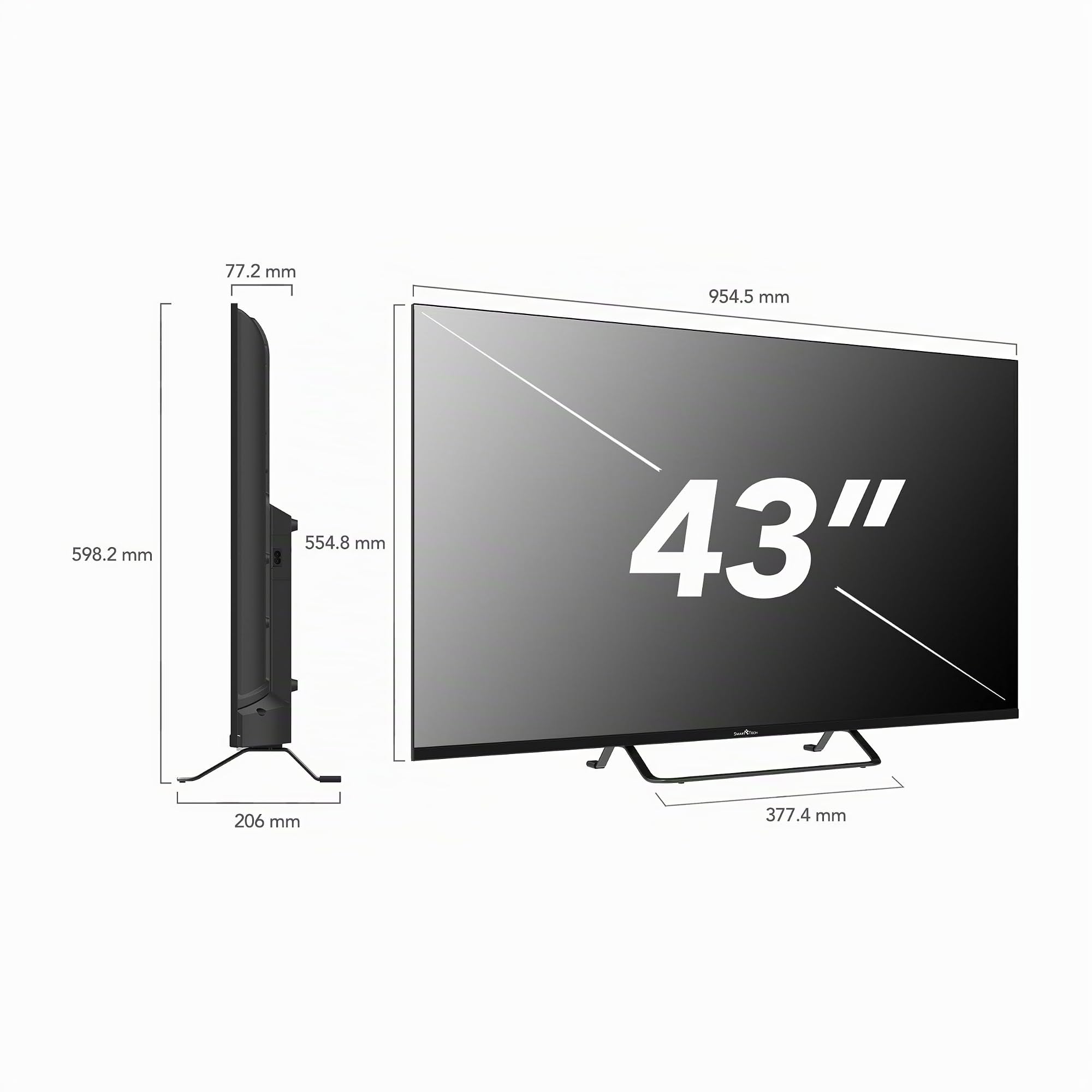 Smart Tech TV LED Full HD 43 Pouces (109cm) 43FV02V Smart TV VIDAA - Molotov, Netflix, Prime Video, Youtube, Plex - 3xHDMI - 2xUSB - Mode Hotel