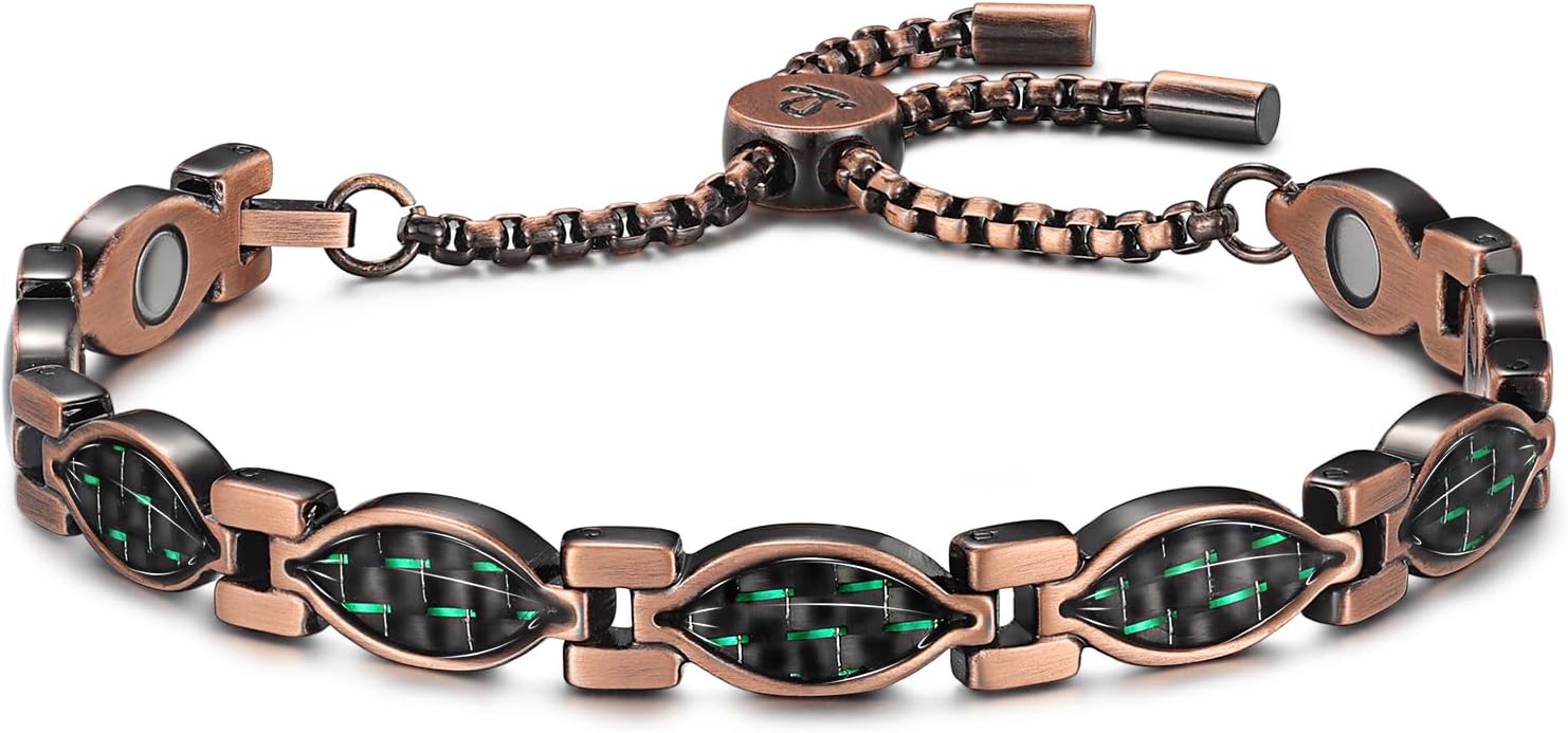 RainSo Women Pure Copper Magnetic Bracelets Adjustable Design with Display Box(Green Crystal Eyes)