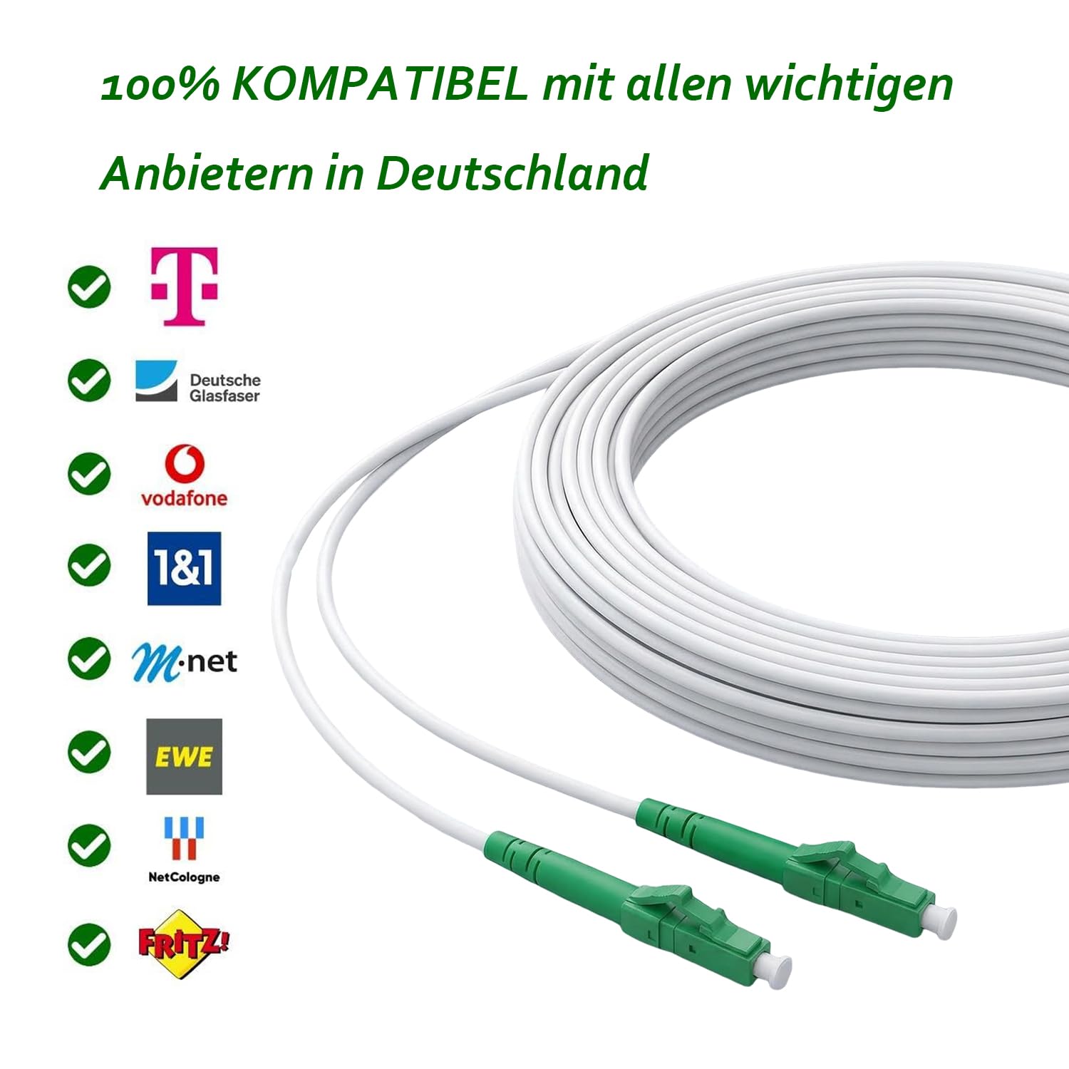 Elfcam® - Cavo Fibra Ottica LC/APC per LC/APC Simplex Monomodale, OS2 9/125µm, Bianco (2M)