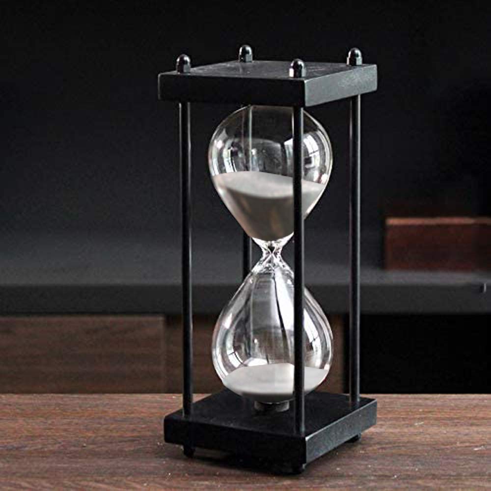 Large Hourglass Timer 60 Minute, Decorative Black Frame Sandglass with White Sand