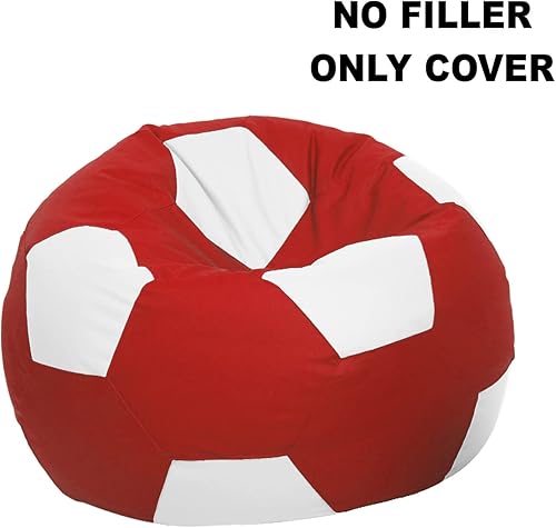 Miniatura 4 de Ample Decor Funda para puf de fútbol (relleno no incluido), cómodo diseño de fútbol hecho de cuero sintético, ideal para niños y adolescentes, rojo