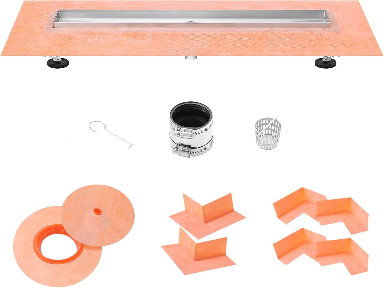 24 Inch Linear Drain Compatible with Schluter Systems Kerdi-Line with Hair Catcher 304 Stainless Steel Channel Body Shower Drain