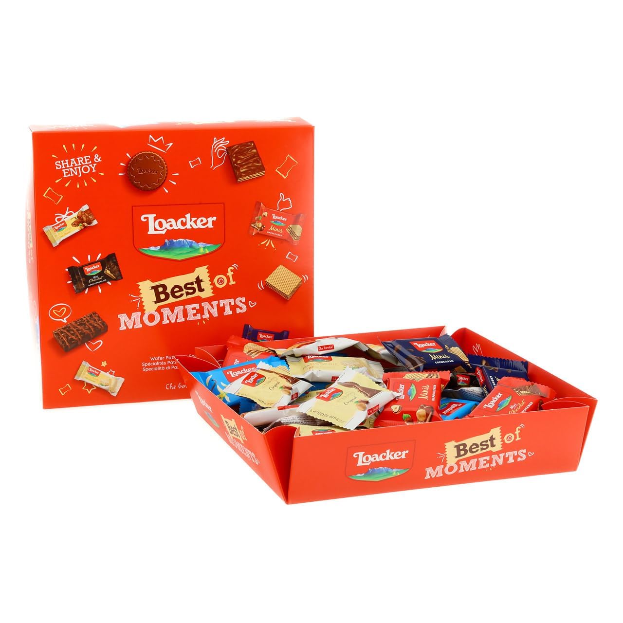 Loacker Best of Moments Variety Pack - Selection of Best Premium Wafer and Chocolate Specialties and Chocolates from Italy, Variety of Flavors - Party Gift Box of 44 Individually Wrapped Wafers