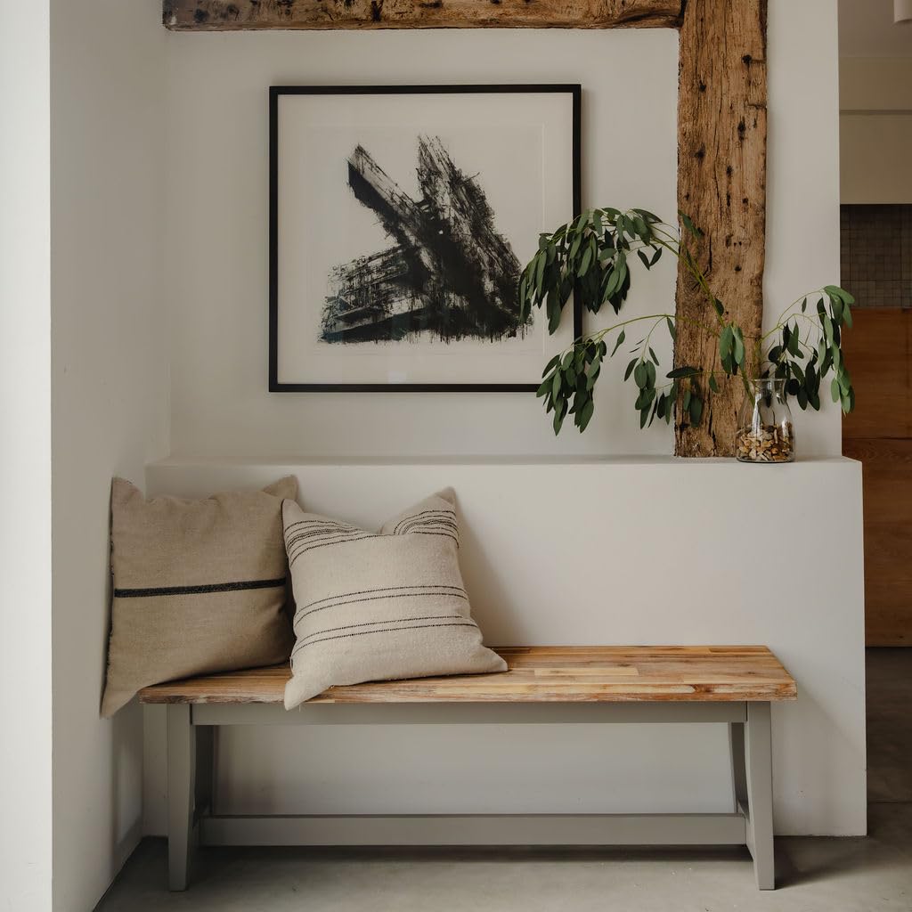 Statement Furniture Florence Solid Acacia Hardwood Kitchen Dining Bench, Backless | 120cm or 140cm Length | Sturdy Dining Table Seat with Wooden Seat (dove grey, 140cm)