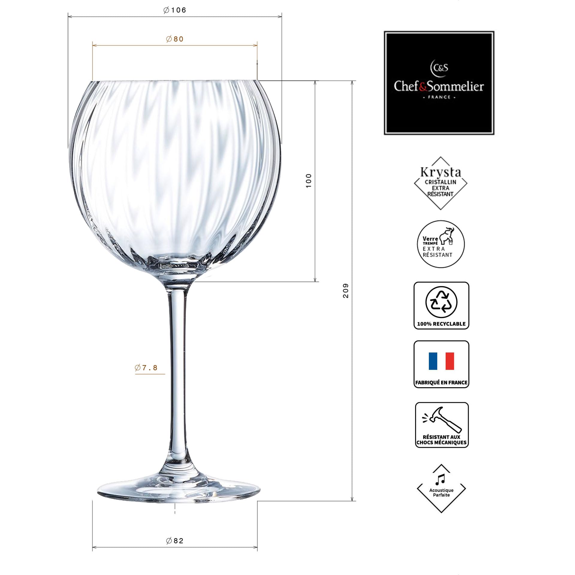 Chef&Sommelier - Collection Symétrie - 6 Verres à pied Ballon 58 cl - Fabriqués en France - Emballage renforcé