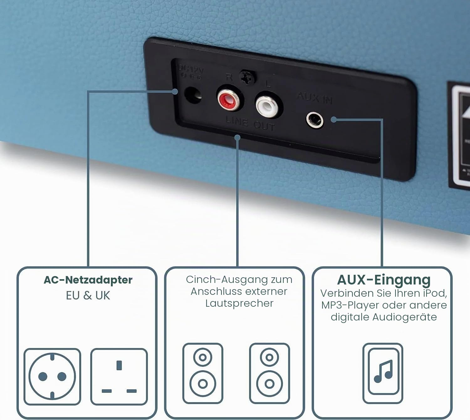 Crosley Voyager Plattenspieler mit 2 Lautsprecher, Bluetooth In & Out und AUX - 3 Speed Retro Schallplattenspieler - Für 7", 10" und 12" Vinyl - Tragbar mit Integriertem Koffer - Himmelblau