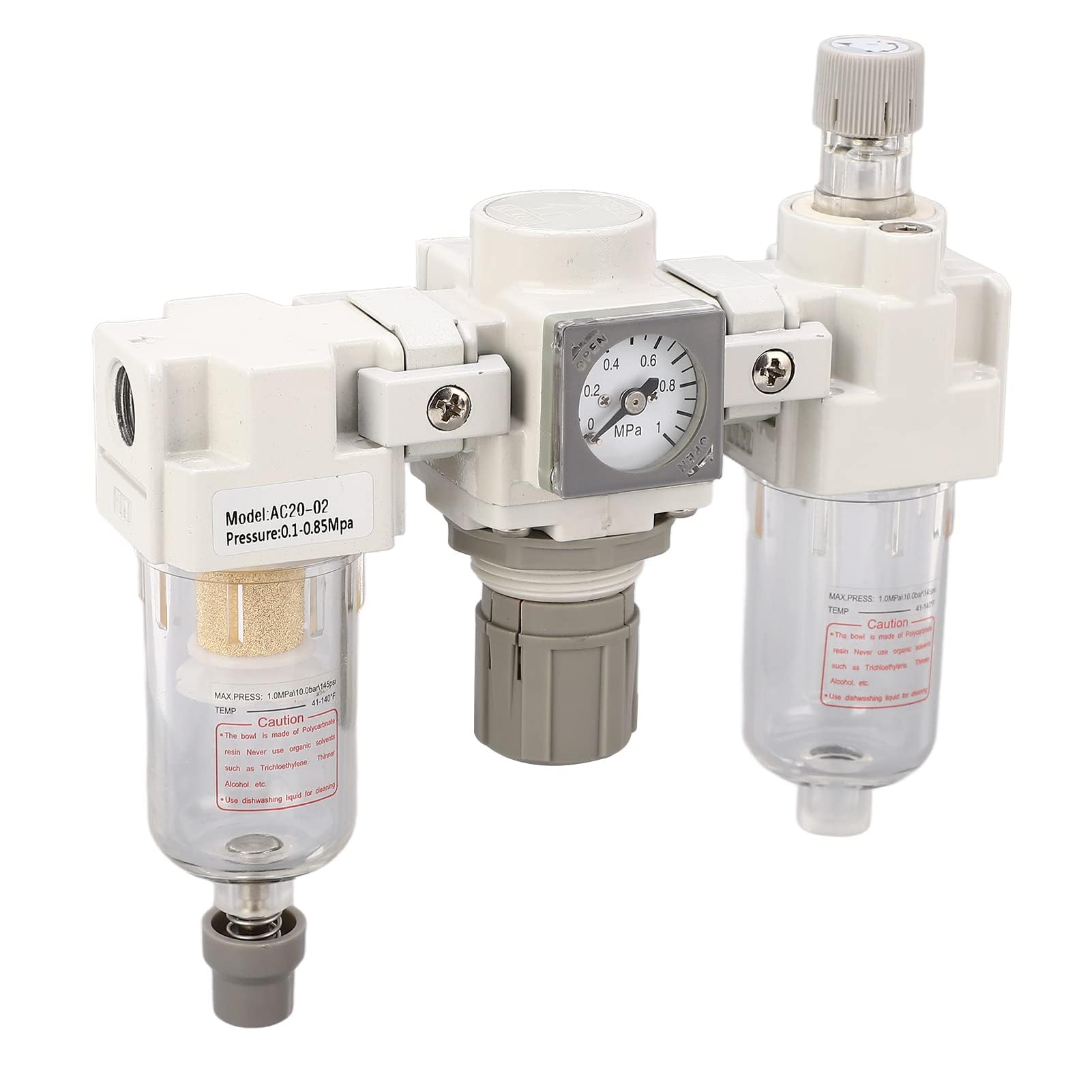 Separatore di olio per compressore con alloggiamento in lega di alluminio G1/4 pollici per strumenti pneumatici a lungo servizio, con regolazione della pressione e tazza di olio
