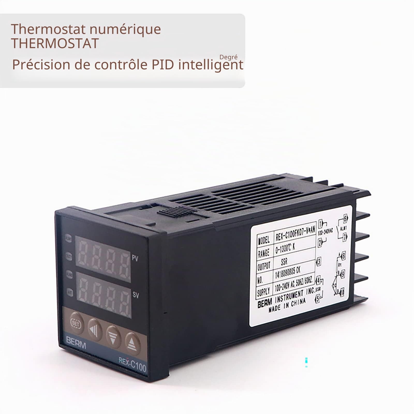 WANGCL Contrôleur PID Numérique Thermostat Intelligent avec 25A SSR Relais Thermocouple de Type K pour Énergie Électrique Industrie Chimique Réservoirs de Conservation Fours - 0-1300 ℃