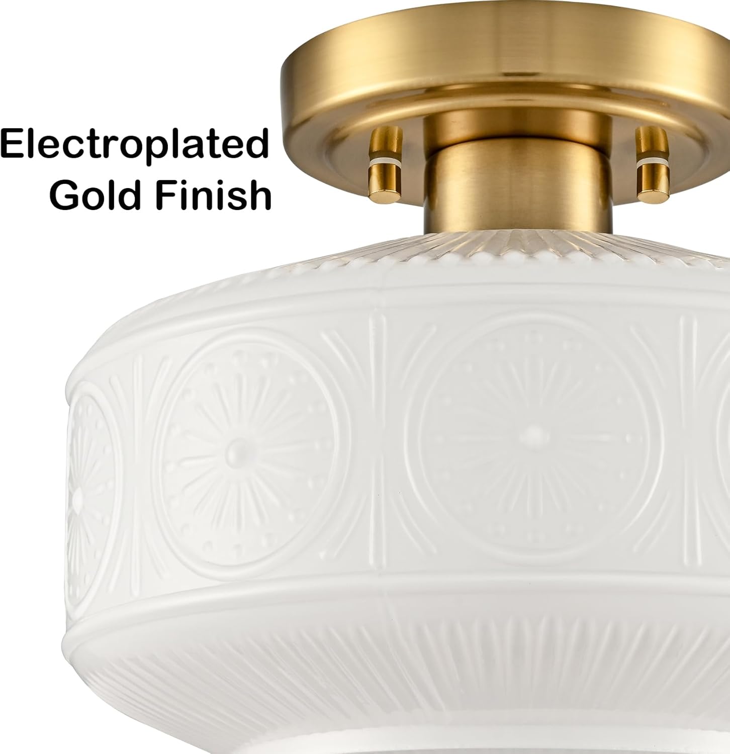 DAYCENT Semi Flush Mount Ceiling Light Gold Modern Ceiling Lighting 9-Inch Vintage Globe Milk White Glass Hallway Light Fixtures Hardwired Small Brass Flush Mount Light for Bathroom Porch Entryway