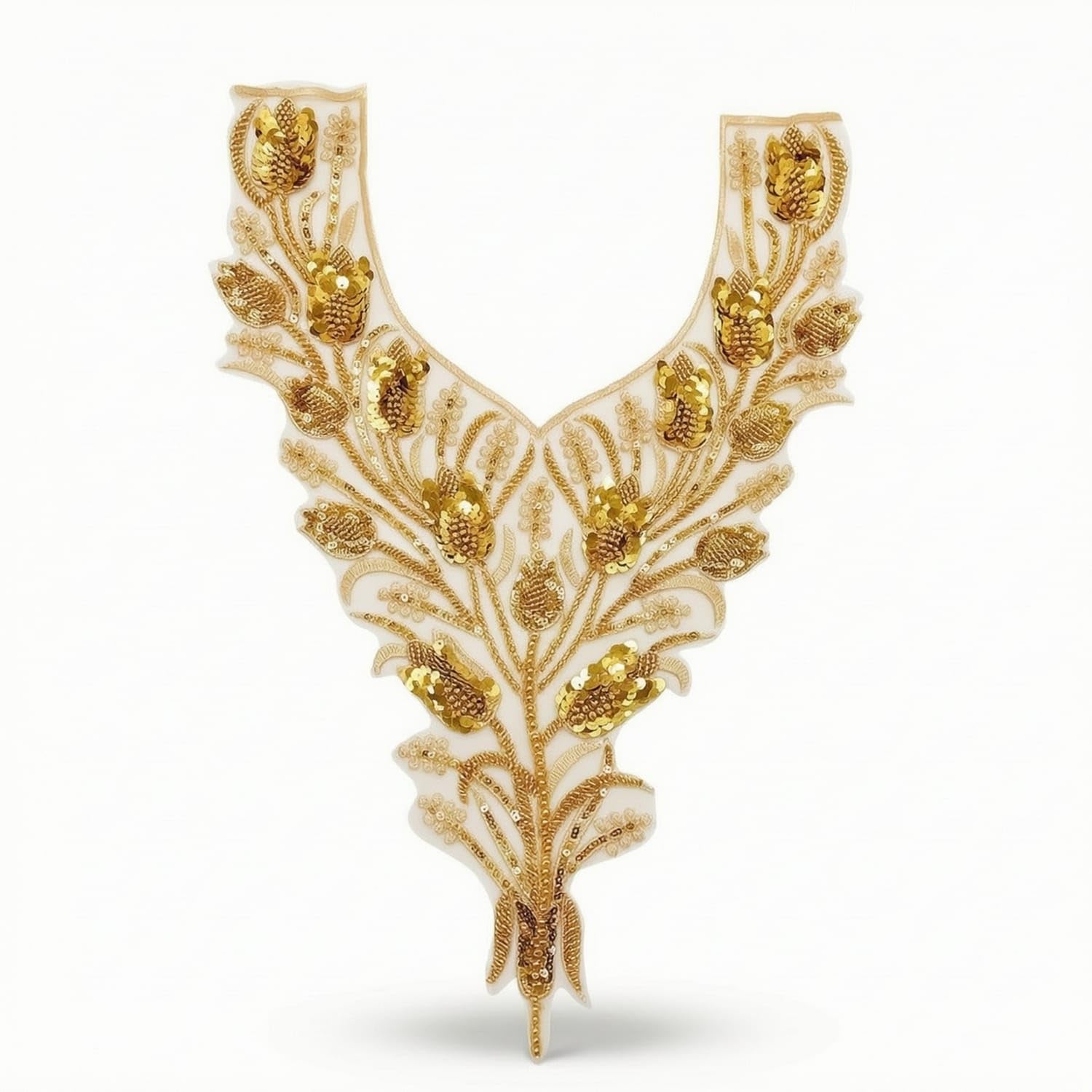 Gold Neckline Applique Piece Floral Collar Applique Beaded Embroidery Applique Sequined for Dressmakers, Designers, Sewing Projects, Stage Wear, Gold-image-11