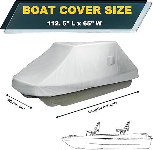 Miniatura 2 de Cubierta para lancha de estanque de 8 a 10.2 pies, cubiertas de lancha de grado marino 420D, impermeable, resistente a los rayos UV, se adapta a