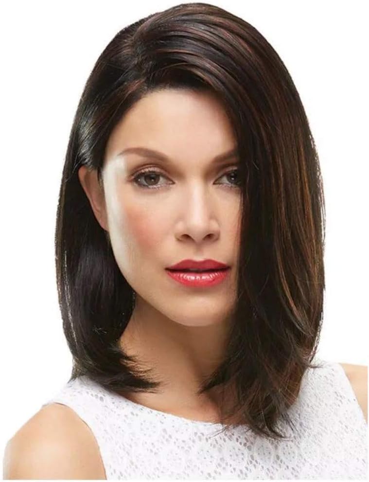 Fleurapance Women'S Medium Long Short Straight Bob Style Bobo Head Black Brown Ladies'S High Quality Fashion Charming Heat Resistant Synthetic As Real Human Hair Wigs