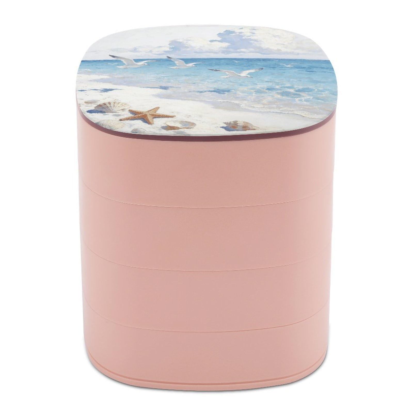 VstaDank Waves, Sands, And Seagulls' Shadows Jewelry Box 360° Rotatable Jewelry Organizer 4 Layers Jewelry Case with Lid Fashion Portable Earring Holder for Bracelets Rings Bracelets Vanity
