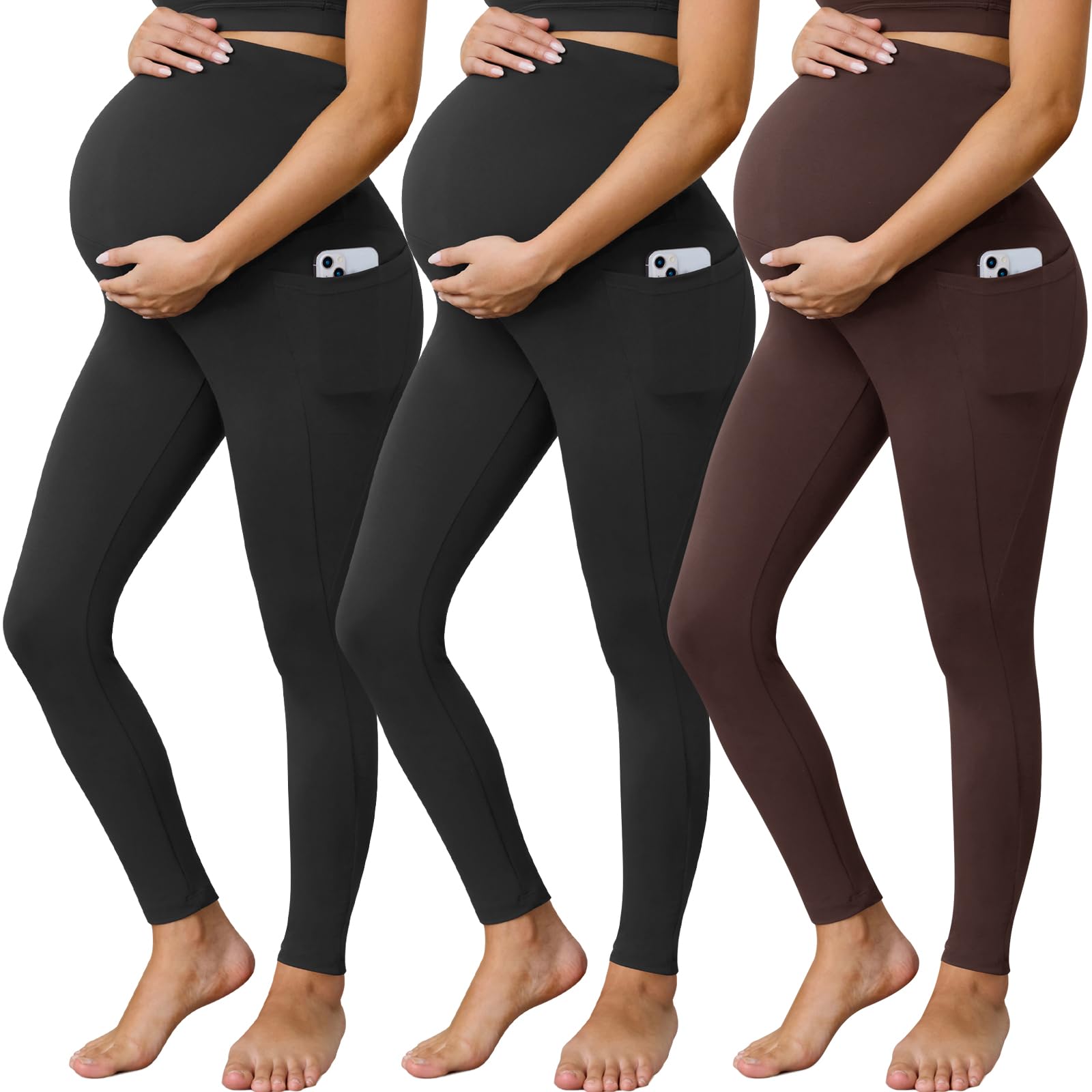 3 Pack Women's Maternity Leggings with Pockets Over The Belly Maternity Yoga Pants Pregnancy Leggings-image-34