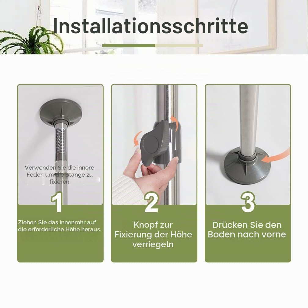 Hershii Teleskop Blumenregal Blumenständer Ecke Pflanzenregale mit 12 Blumentopfhalter und 2 Aufhänger 1 Hängestange für Blumenkörbe und Innenbalkon Garten Höhenverstellbarer 230~290cm Metall Grau