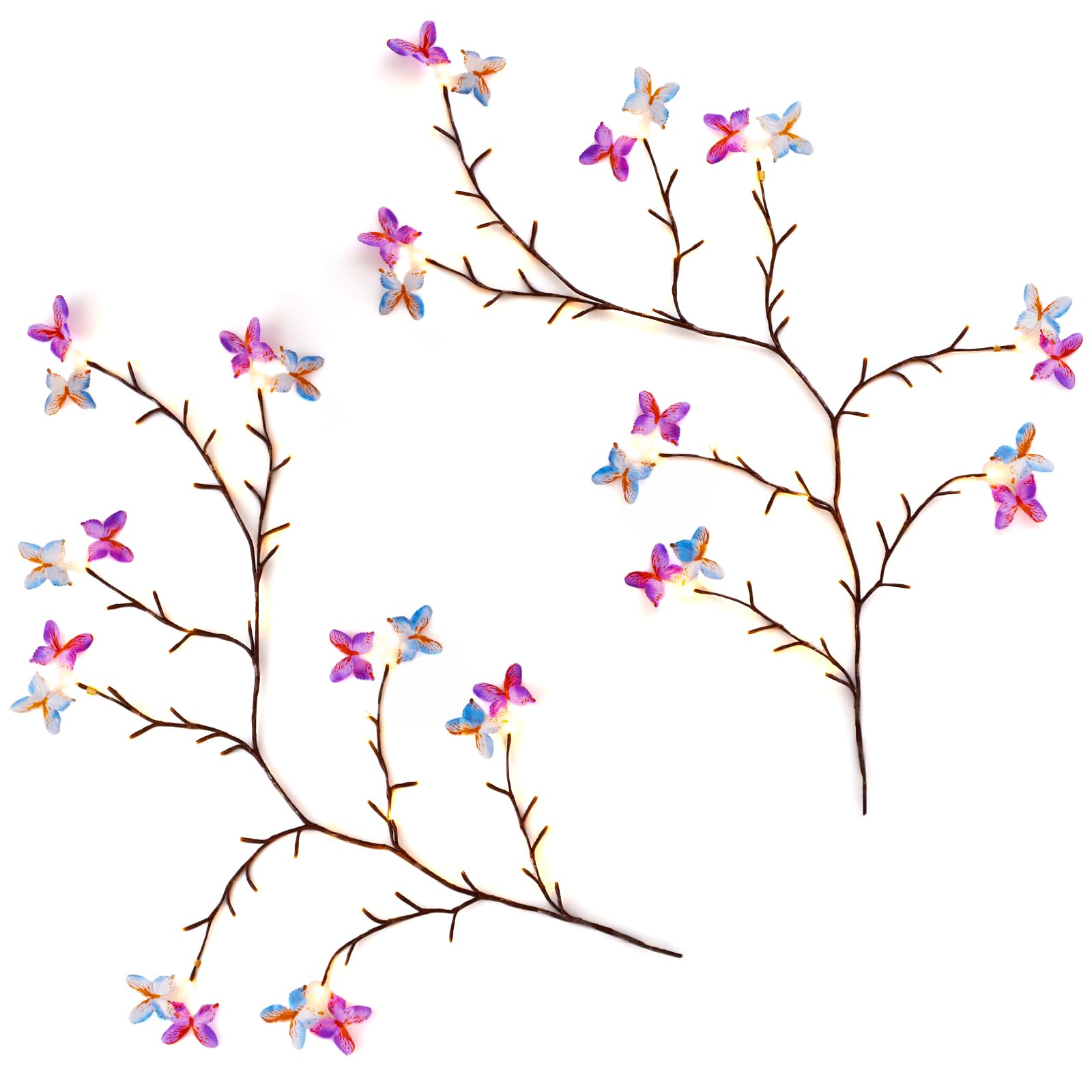 Glooglitter 2 set di luci a forma di farfalla in salice incantato, 1,5 m, 72 LED, decorazioni natalizie, ramo di albero a farfalla, luci regalo per parete, camera da letto, camino, casa, finestra