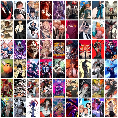 Image of Chainsaw Man Poster Set of 54 | Mini Anime Wall Collage Kit (4x6 Inches) | Denji, Power, Makima, Aki | Wall art Posters for Room Decor | Thick Matte Finish | Anime Wall Aesthetic