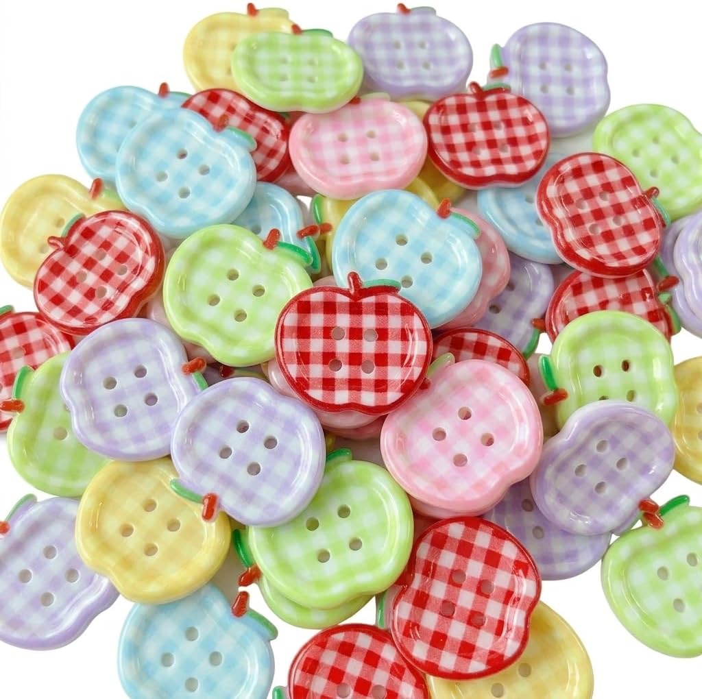 120PCS Apple Buttons, Gingham Sewing Buttons Bulk for Crafts Clothes & Bag
