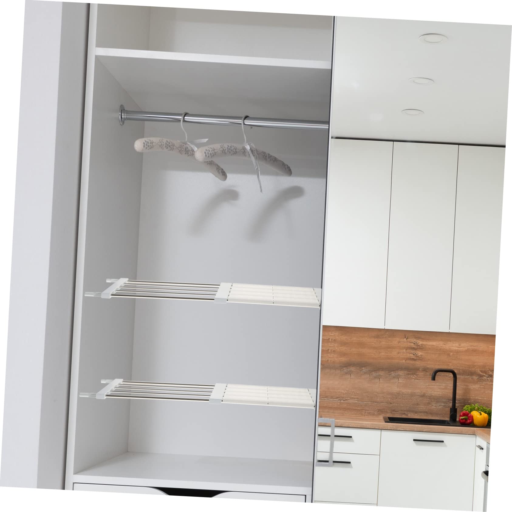 Scaffale da Parete Estensibile senza Fori, Bianco 33-53 Cm