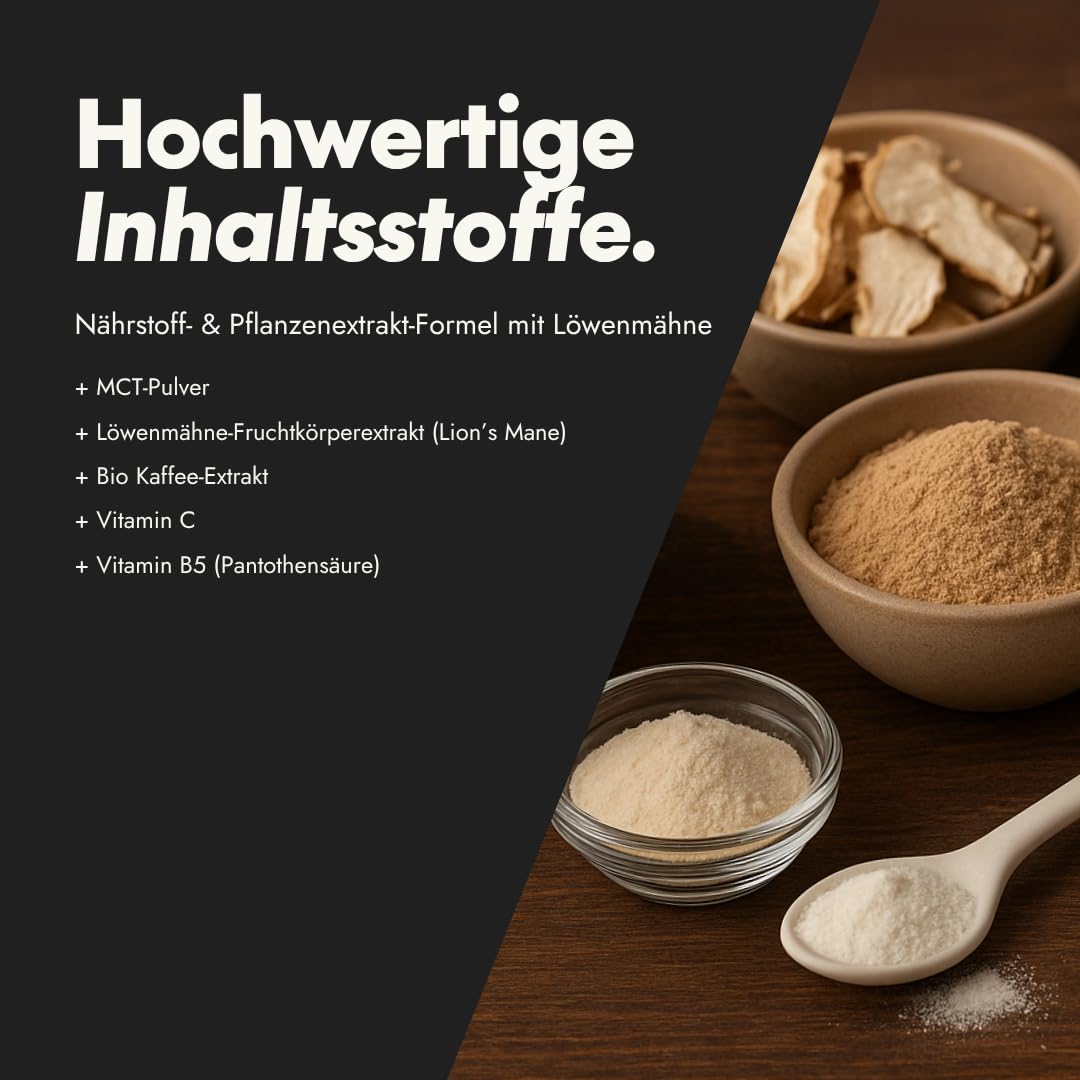 serotalin Mushroom Coffee | Bio Kaffee Alternative mit Lion’s Mane (Löwenmähne Fruchtkörperextrakt) & MCT-Pulver | Adaptogener Brain Coffee mit Kaffee-Extrakt für sanften Genuss