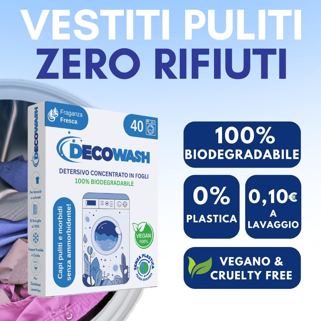 Detersivo in Fogli per Lavatrice (Fino a 800 Usi) Ecologico, Ipoallergenico, Senza Plastica, Sapone in Fogli per Bucato Pulito e Morbido, Perfetto per Viaggio, Bimbi e Pelli Sensibili, Frgranza Fresca
