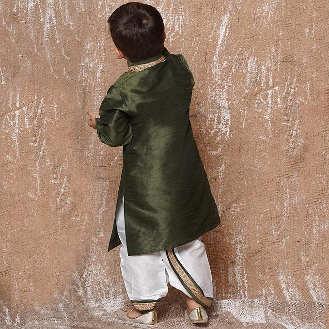 Image of AJ DEZINES Kids Cotton Printed Dhoti Kurta Set For Boys | Fashionable Bandhani Print Kurta | Stylish Boys Kurta Set | Perfect For Festivals Wedding & Family Function Wear