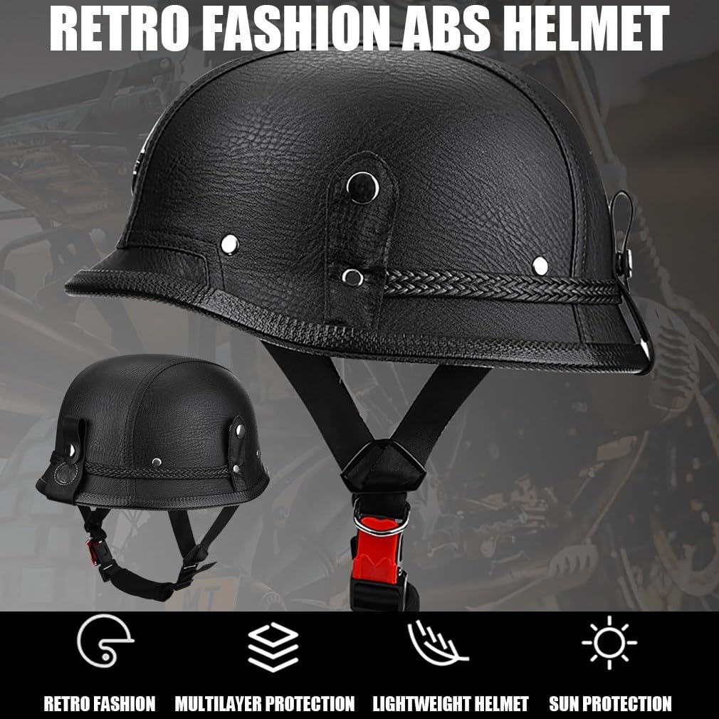 Vintage Deutsche Motorrad Halbhelme Jethelm mit Schutzbrille Retro Halbschalenhelm mit ECE Erwachsene Damen Herren Motorradhelm für Cruiser Chopper Fahrrad Mofa Moped Scooter M~XXL