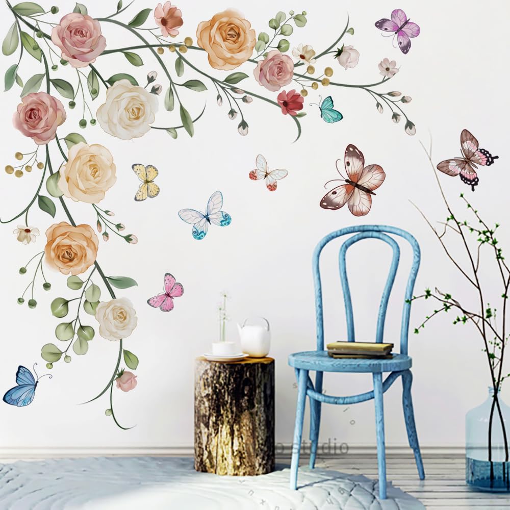 Runtoo Grote pioen bloem muur kunst stickers 3D Boho stof blauwe