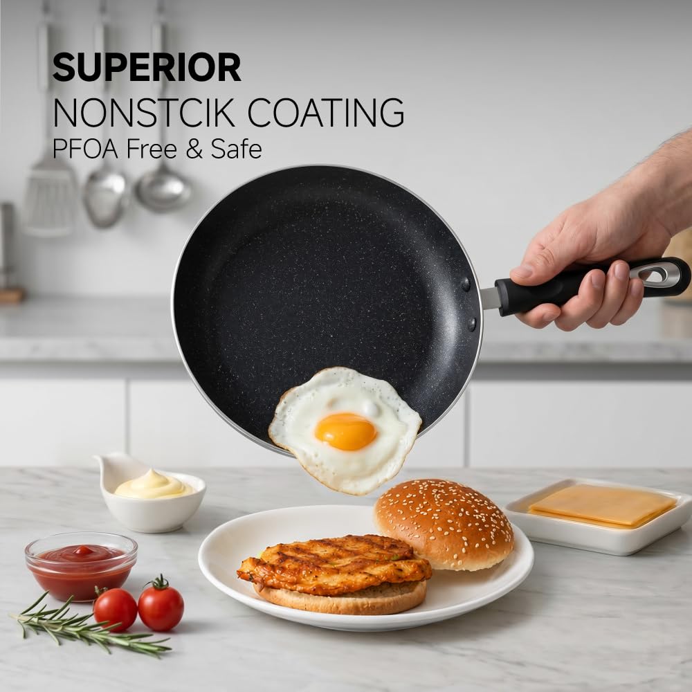 Juego de sartén antiadherente para cocina de inducción, sartén antiadherente de 20,5 cm + 28,5 cm + 28,5 cm (negro)
