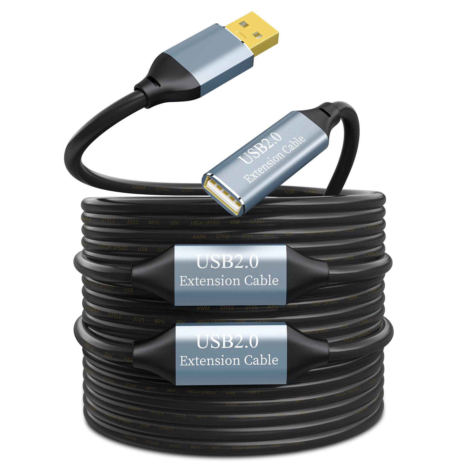 Cavo di prolunga USB attivo, 30 m, USB 2.0 tipo A maschio a femmina A, ad alta velocità, 480 Mbps, con 3 chipset di estensione, ripetitore di segnale, 30 m